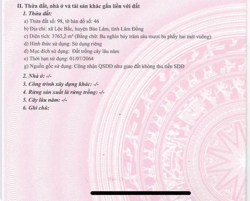 Bán lô đất > 6ha  Thuộc Bảo Lâm 5 (thôn 4 Lộc Bắc cũ) – Lâm Đồng.
